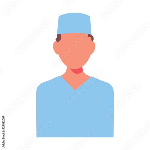 Male doctor with long hair. Concept - doctor, healthcare. Male surgeon in a flat faceless style. Vector flat doctor icon in uniform