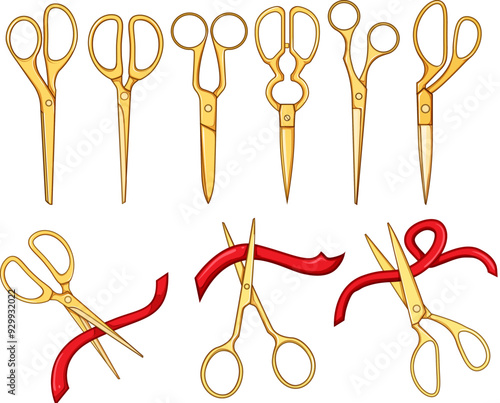 gold scissor set cartoon. blade metal, precision trim, shear snip gold scissor sign. isolated symbol vector illustration