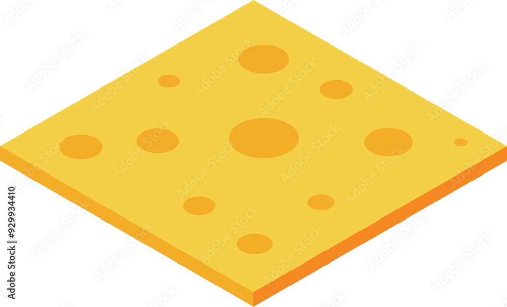 This isometric icon of a slice of swiss cheese with holes is perfect for any project related to food This isometric icon of a slice of swiss cheese with holes is perfect for any project related to food