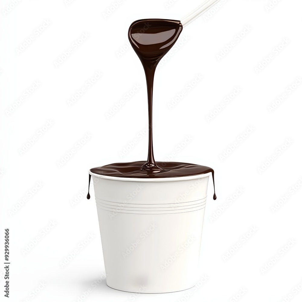 Isolated white bucket with melting chocolate on a transparent background Isolated white bucket with melting chocolate on a transparent background
