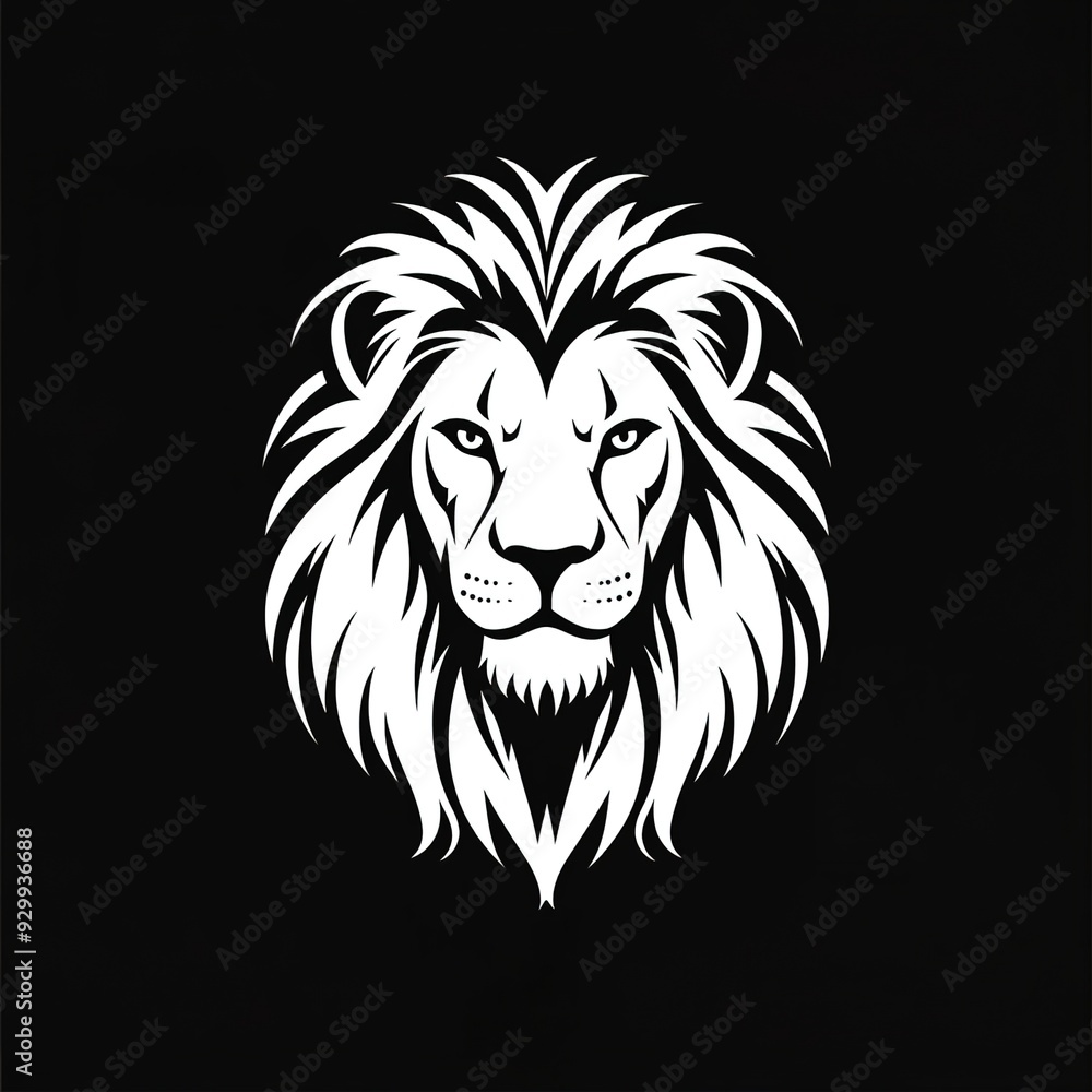 Logo, white on a black background, a simple vector graphic of a lion's head. Logo, white on a black background, a simple vector graphic of a lion's head.