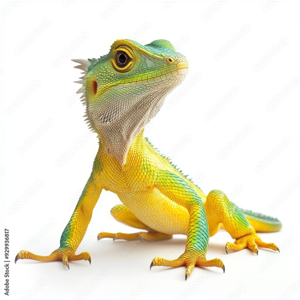 Obraz premium Isolated on a transparent background, the full body of a green lizard