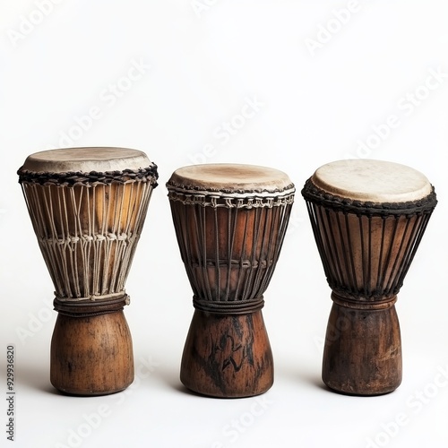 Isolated on a transparent background, a variation of African djembe drums