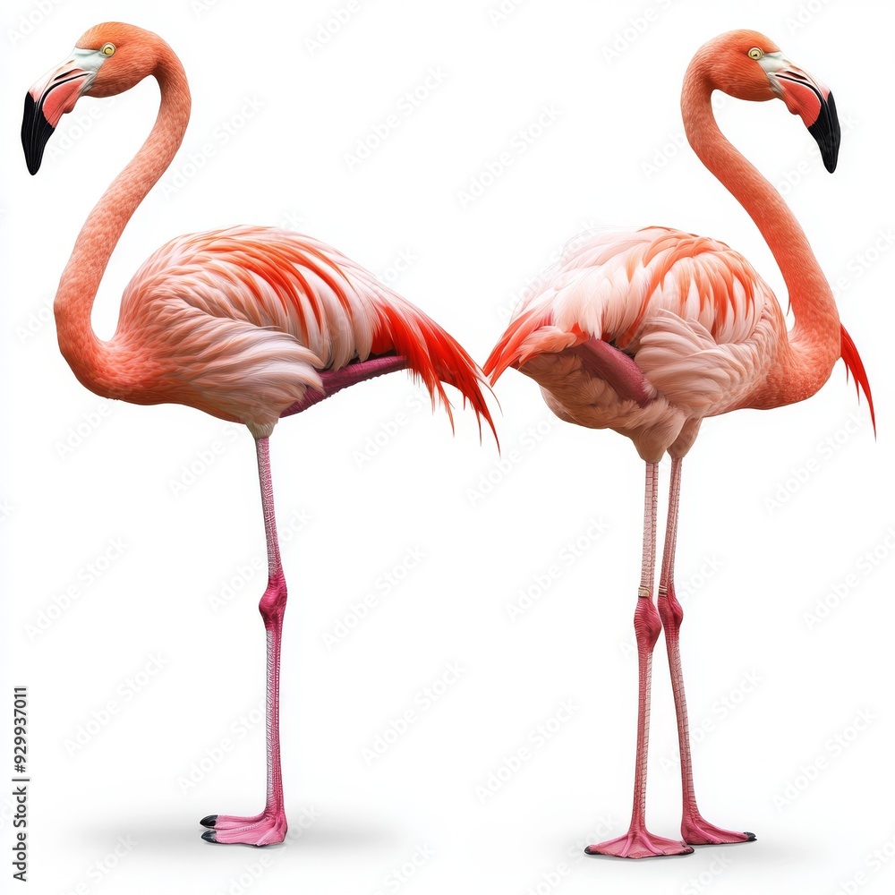 Standing flamingos on a transparent background