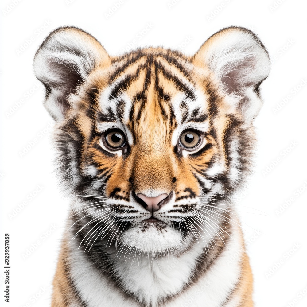 Fototapeta premium Detailed portrait of a baby tiger on a transparent background