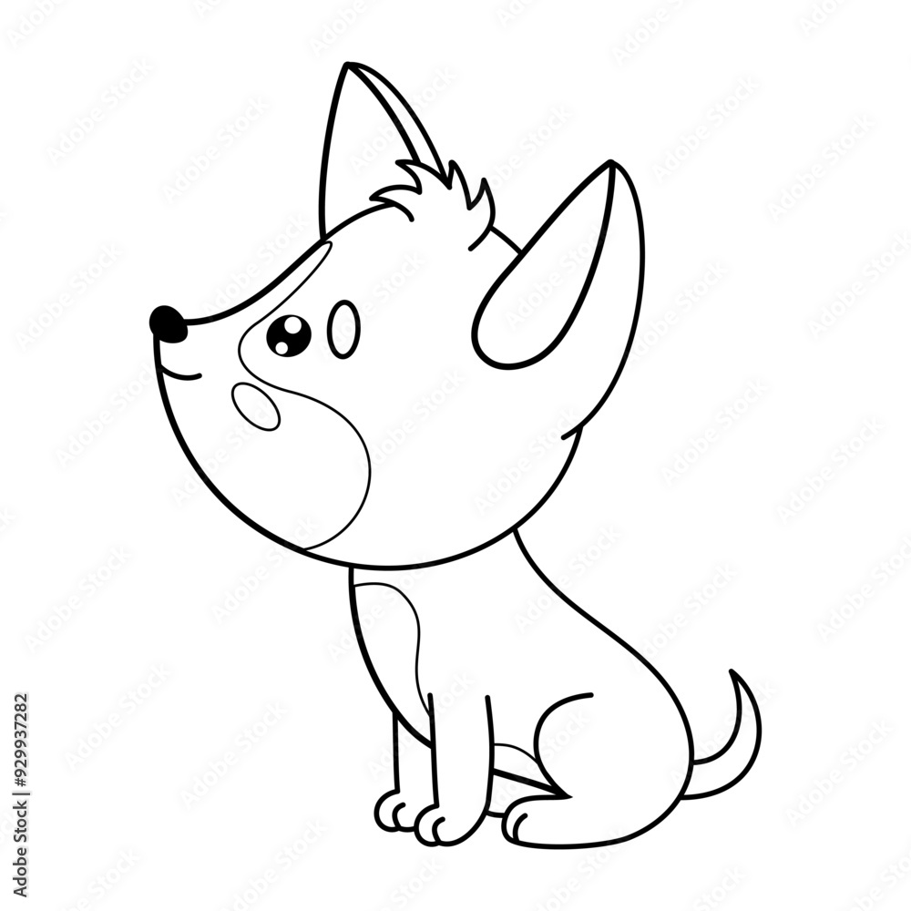 Fototapeta premium Cute dog. Outline cartoon kawaii puppy animal character. Line drawing, coloring book. Vector illustration. Kids collection
