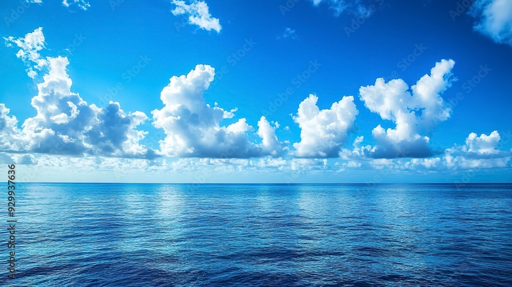 Obraz premium Beautiful blue ocean with blue sky and clouds background