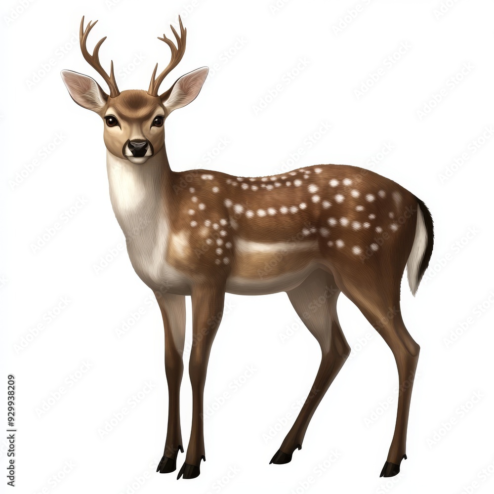 Obraz premium Isolated on a white background is a full body portrait of a deer, a wildlife animal