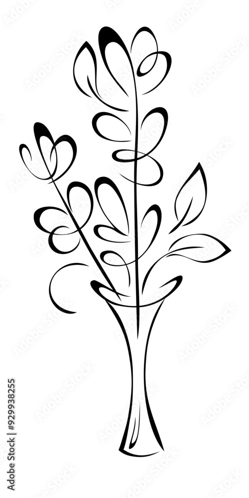 Stylized vase with flowers, leaves and curls; graphic design Stylized vase with flowers, leaves and curls; graphic design