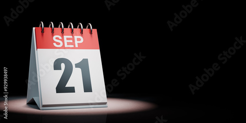 September 21 Calendar Spotlighted on Black Background