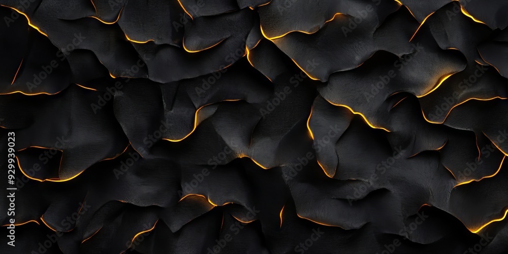 Fototapeta premium A captivating abstract texture of black fabric with glowing golden edges, ideal for backgrounds and design projects.