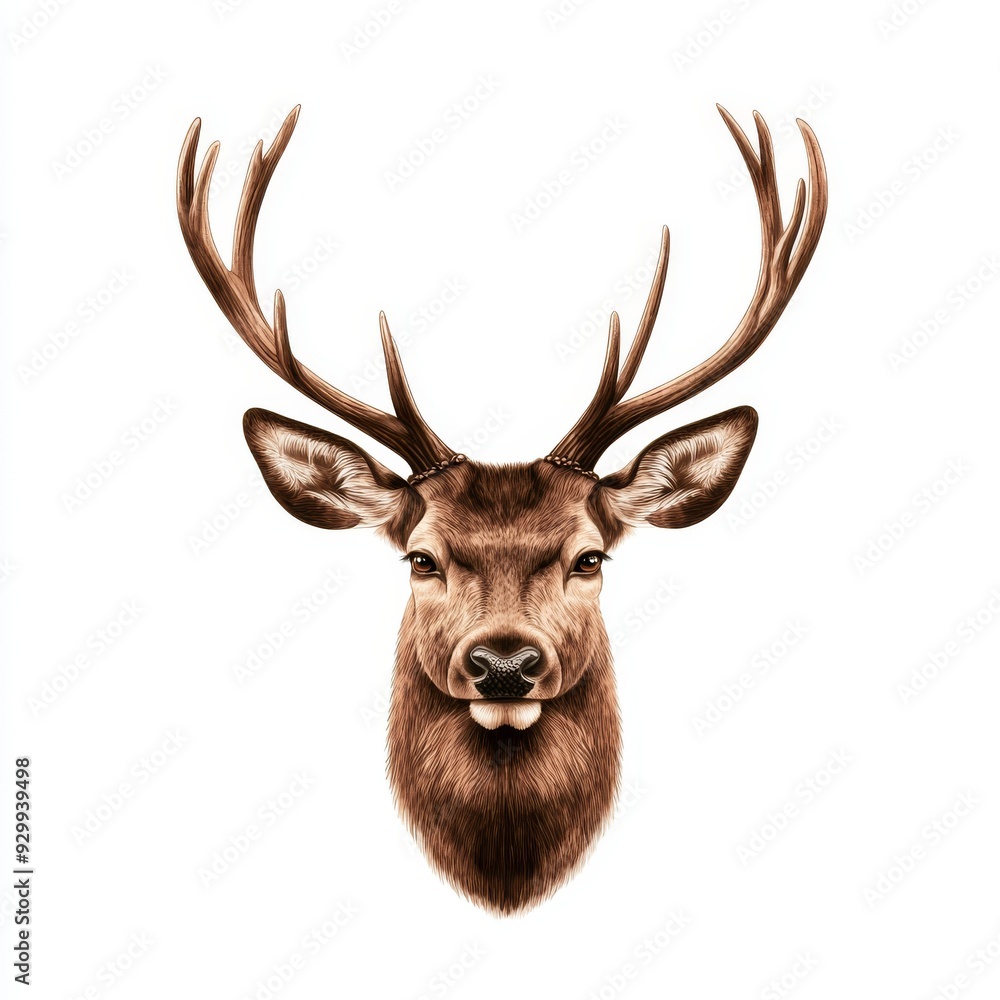 Cutout of deer head with horns on white background Cutout of deer head with horns on white background