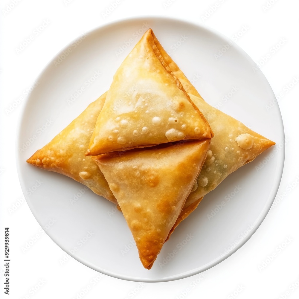 A stack of brown and spicy Indian samosas, isolated on a transparent background A stack of brown and spicy Indian samosas, isolated on a transparent background