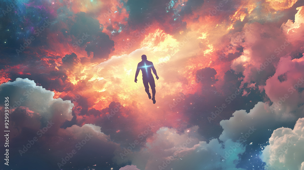A man in a cross is flying through the sky by AI generated image A man in a cross is flying through the sky by AI generated image
