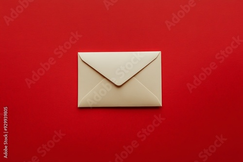 closed paper postal envelope bright red background