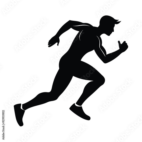 Sprinting man vector silhouette. Sprint, fast run. Runner starts running. Start 