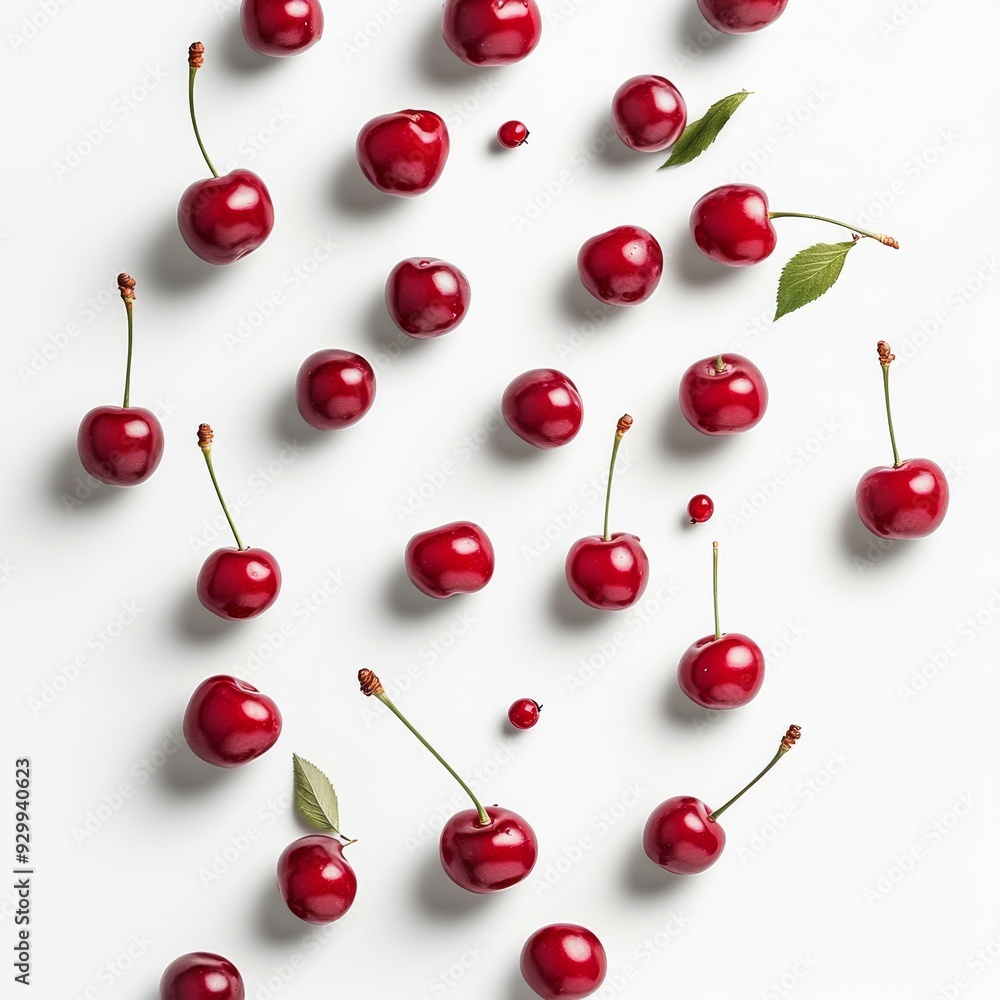 A swarm of cherries floats in the air, isolated on a transparent background A swarm of cherries floats in the air, isolated on a transparent background