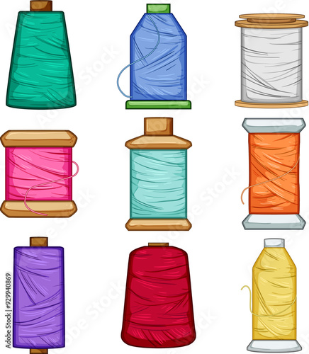 thread spool set cartoon. fiber textile, needle fabric, stitch craft thread spool sign. isolated symbol vector illustration