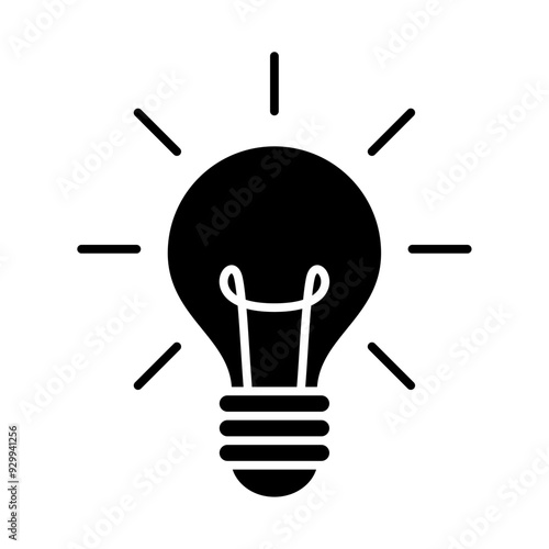 Lamp or light bulb icon editable vector illustration, black and white flat style silhouette isolated  on white background. Energy or thinking symbol. Creative idea and inspiration concept.