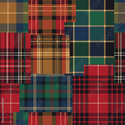 Scottish tartan plaid fabric patchwork wallpaper vintage vector seamless pattern for fabric shirt card print paper tablecloth pillow