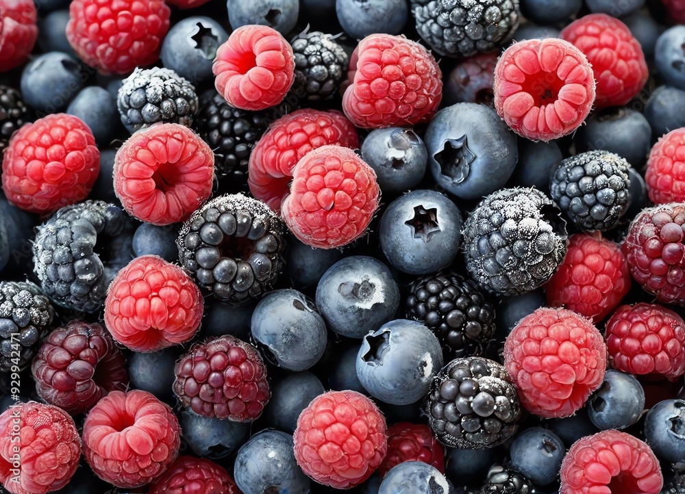 A close-up image of an assortment of frozen berries A close-up image of an assortment of frozen berries