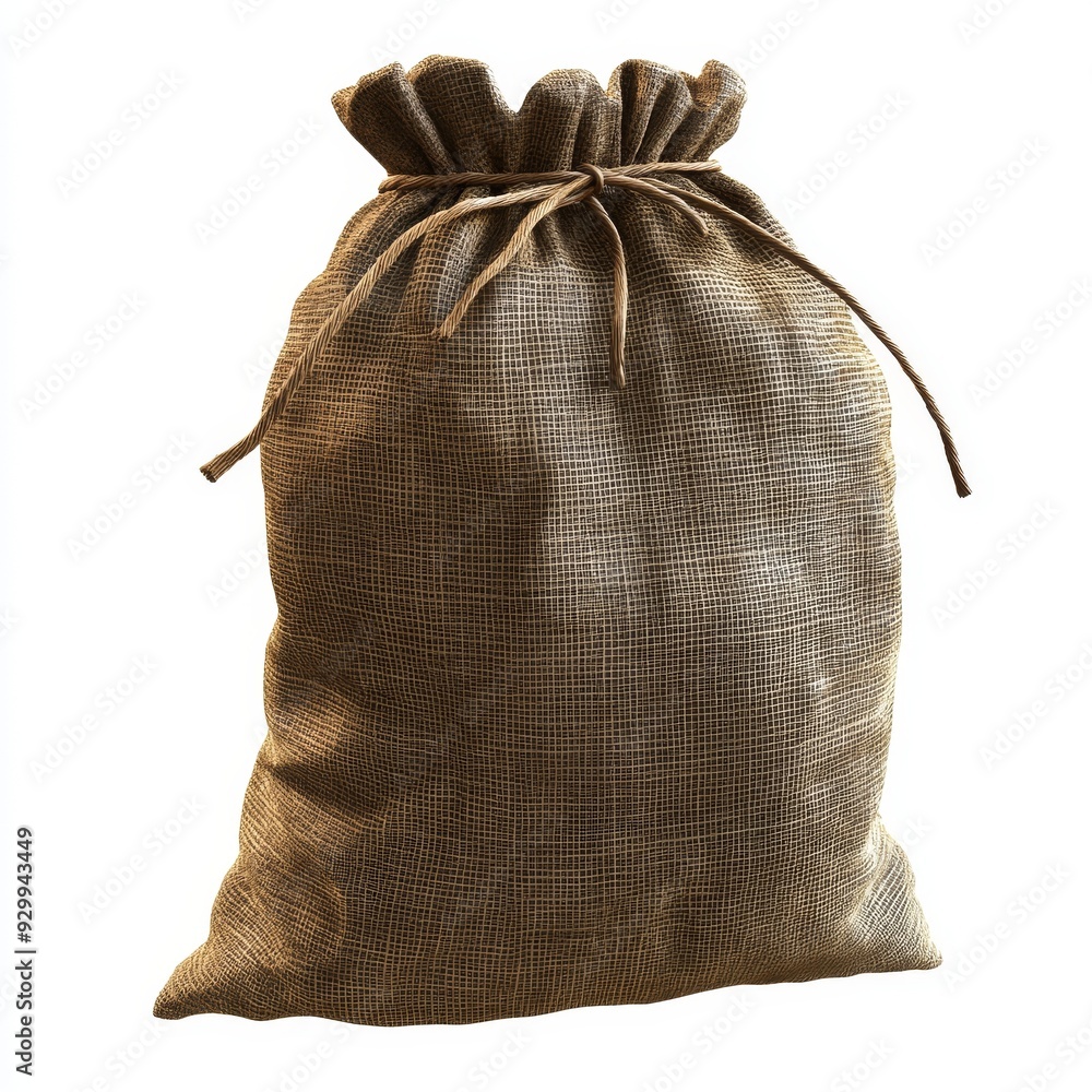 An isolated brown sack bag with a tied handle on a transparent background An isolated brown sack bag with a tied handle on a transparent background