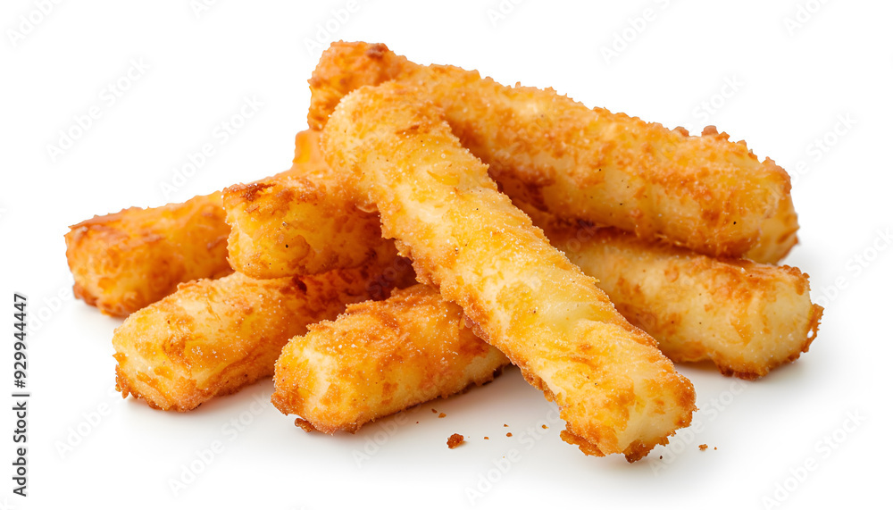 Pile of tasty fried mozzarella sticks isolated on white, top view Pile of tasty fried mozzarella sticks isolated on white, top view