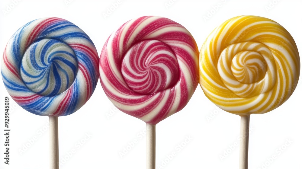 On a transparent background, colorful spiral striped lollipops are isolated On a transparent background, colorful spiral striped lollipops are isolated
