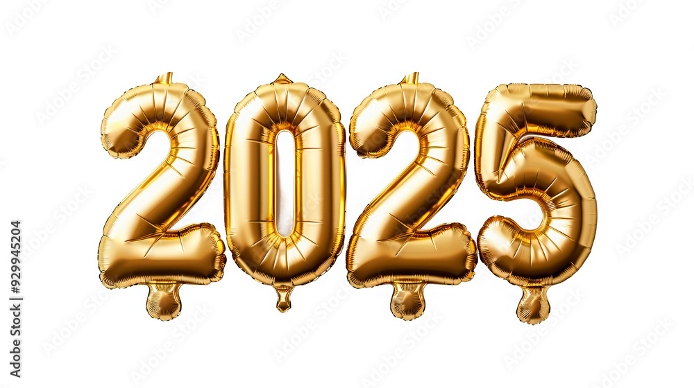 Golden foil balloons shaped as the numbers 2025, isolated on a black background, perfect for celebrating New Year's Eve, anniversaries, or significant future events. Ideal for party planners, event Golden foil balloons shaped as the numbers 2025, isolated on a black background, perfect for celebrating New Year's Eve, anniversaries, or significant future events. Ideal for party planners, event