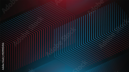 Black abstract mat geometric red and blue background elegant futuristic glossy red and blue light with grid line.Modern shape concept.