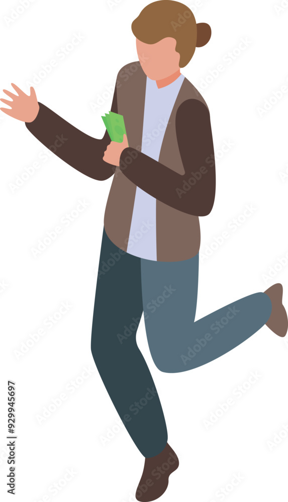Young man is running and holding money in his hand Young man is running and holding money in his hand