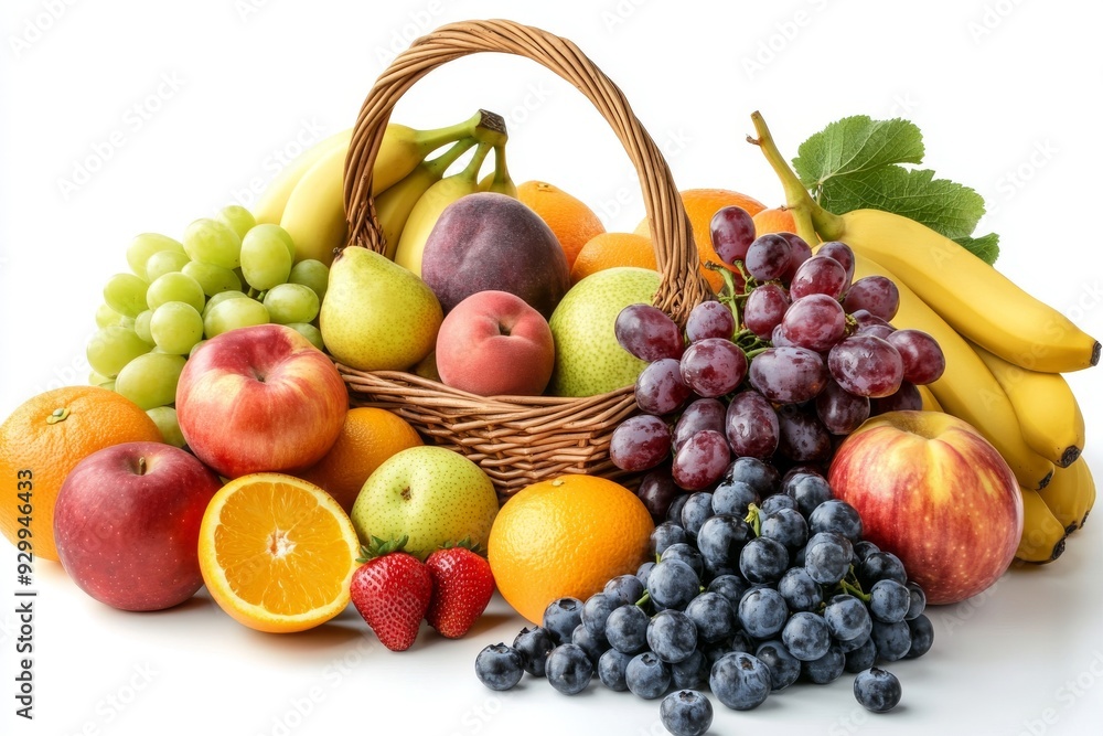 Transparent background with a basket of healthy fruits Transparent background with a basket of healthy fruits