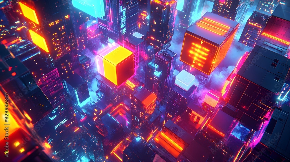 Abstract Neon Cityscape - Cyberpunk Architecture Design Abstract Neon Cityscape - Cyberpunk Architecture Design