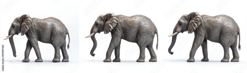 Obraz premium Several big elephants walking in a group, isolated on a transparent background