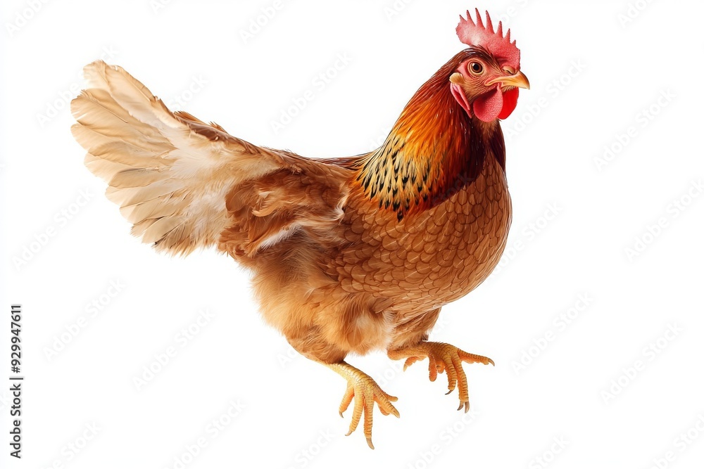 Fototapeta premium Jumping chicken hen on white background