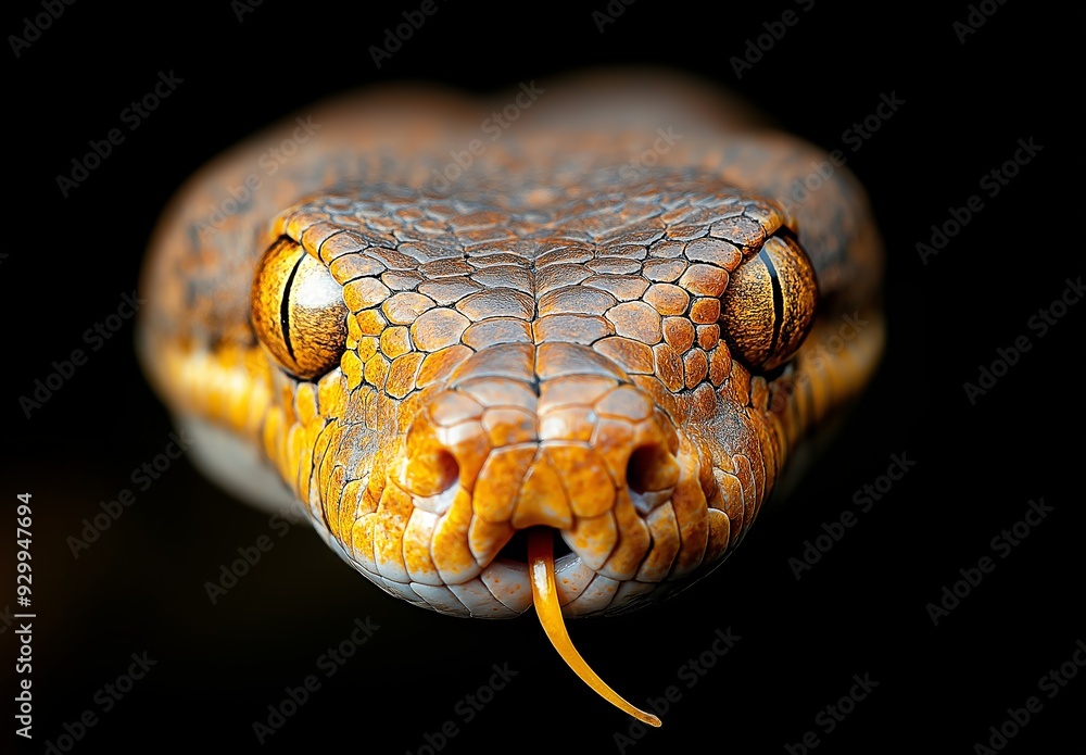 Close-Up of an Evil-Looking Python's Face in Darkness, With Pupil-Less Eyes and Slit-Like Mouth Close-Up of an Evil-Looking Python's Face in Darkness, With Pupil-Less Eyes and Slit-Like Mouth