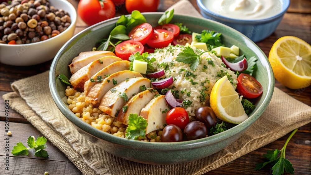 Mediterranean chicken grain bowl Mediterranean chicken grain bowl