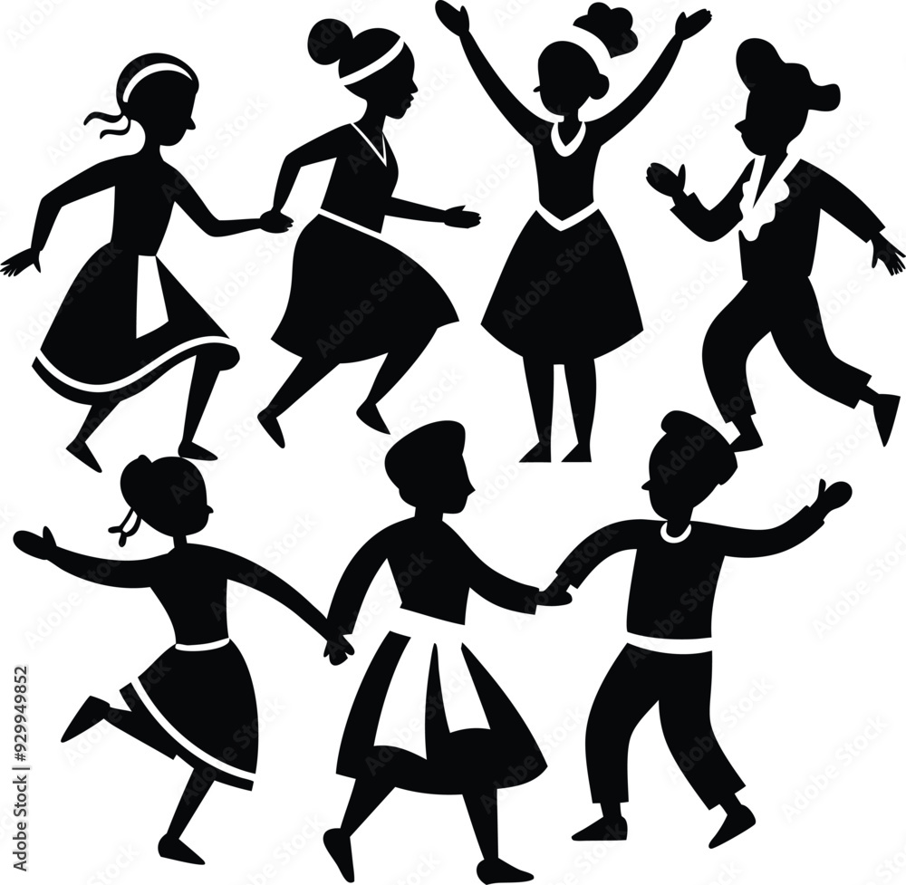 Obraz premium Group Dance Elegant Silhouette Vector Illustrations
