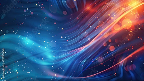 Abstract Blue and Orange Swirls with Glowing Lights