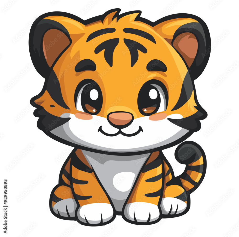cute tiger cartoon mascot illustration, Cute, orange and black striped tiger cub with big eyes, generative ai cute tiger cartoon mascot illustration, Cute, orange and black striped tiger cub with big eyes, generative ai