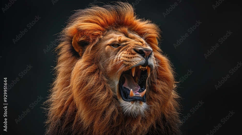 Fototapeta premium A lion with its mouth open and teeth bared