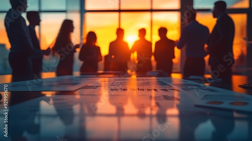 Silhouettes of Business People at Sunset Meeting