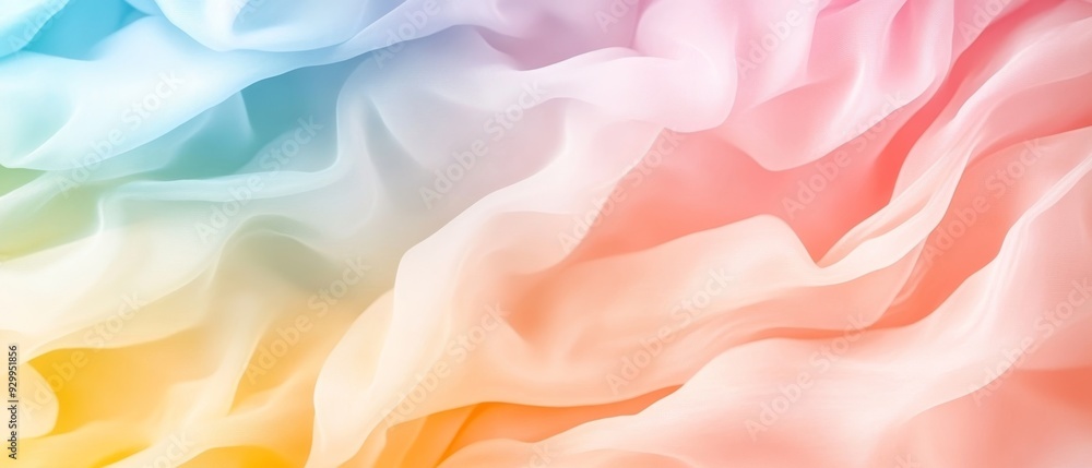 Fototapeta premium Pastel Dream: A Soft, dreamy gradient of pastel colors swirls and flows in a delicate dance of fabric, creating a captivating backdrop for your creative projects.