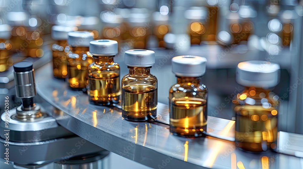 A row of bottles with a silver band around them A row of bottles with a silver band around them