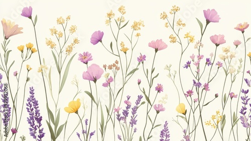 A serene illustration of various wildflowers in soft colors against a light background.