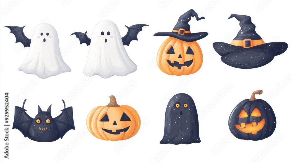Happy Halloween day element background vector,set of isolated hats, bats and pumpkins,cat,Cute collection of spooky ghost, illustration for the design of postcards,invitations,banners for Halloween. Happy Halloween day element background vector,set of isolated hats, bats and pumpkins,cat,Cute collection of spooky ghost, illustration for the design of postcards,invitations,banners for Halloween.
