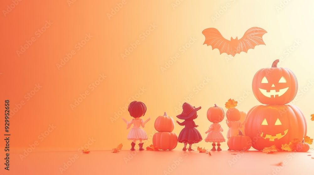 Obraz premium Happy Halloween day element background vector,set of isolated hats, bats and pumpkins,cat,Cute collection of spooky ghost, illustration for the design of postcards,invitations,banners for Halloween.