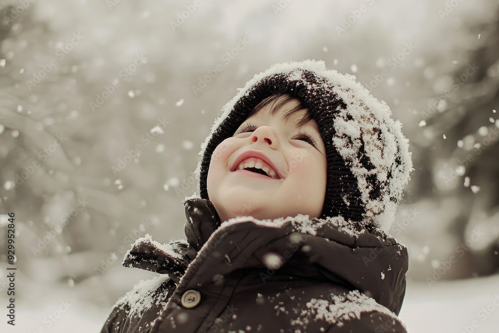 Child's Joyful Reaction to First Snowfall Child's Joyful Reaction to First Snowfall