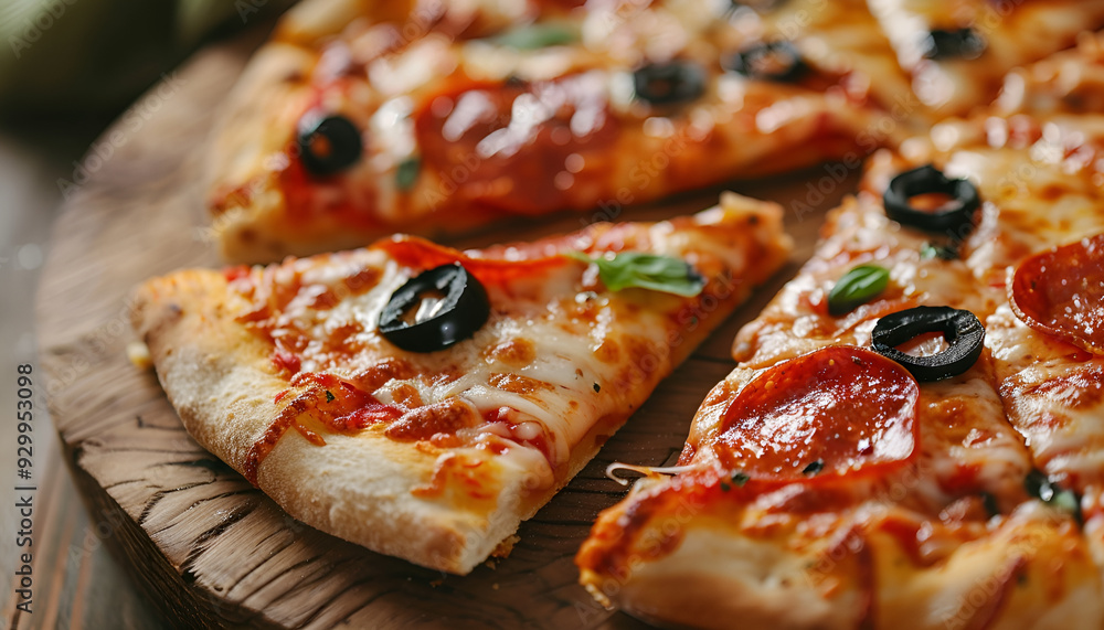 Taking piece of tasty pizza at wooden table, closeup Taking piece of tasty pizza at wooden table, closeup