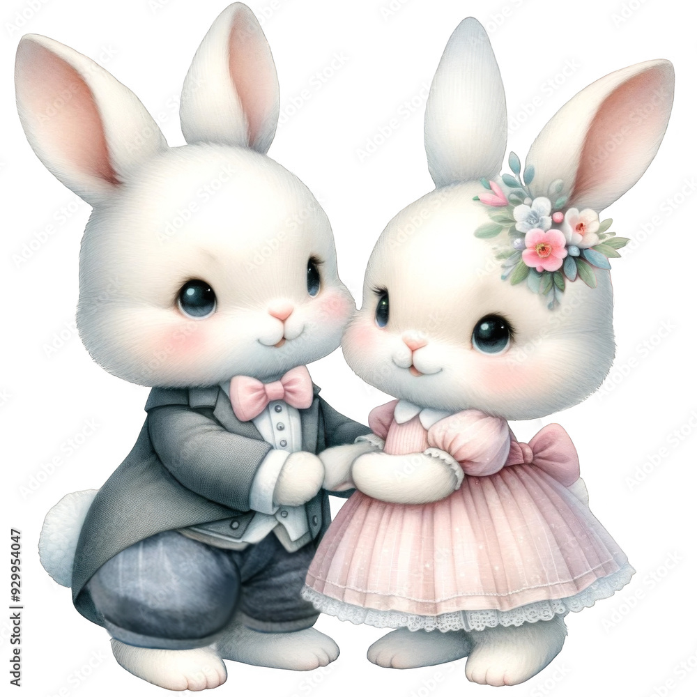 A cute couple of rabbits cartoon A cute couple of rabbits cartoon